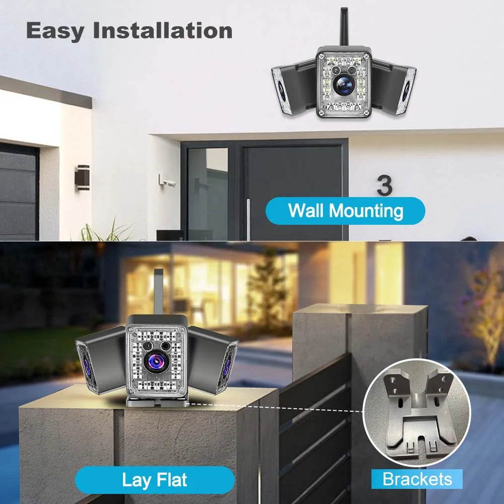 9MP WiFi Outdoor Camera Triple Lens Fixed 250° Wide Angle Panorama Cam Security Protection Motion Detection Video Surveillance Zpaxo