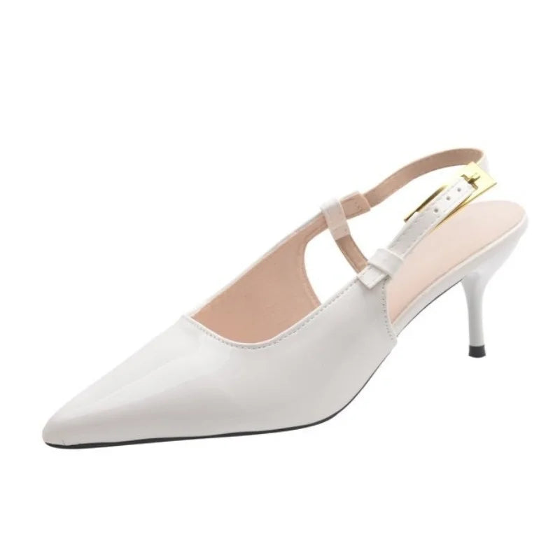 Sexy Elegant Banquet Party Heels Summer Solid Simple Fashion Buckle Zpaxo Beige 36