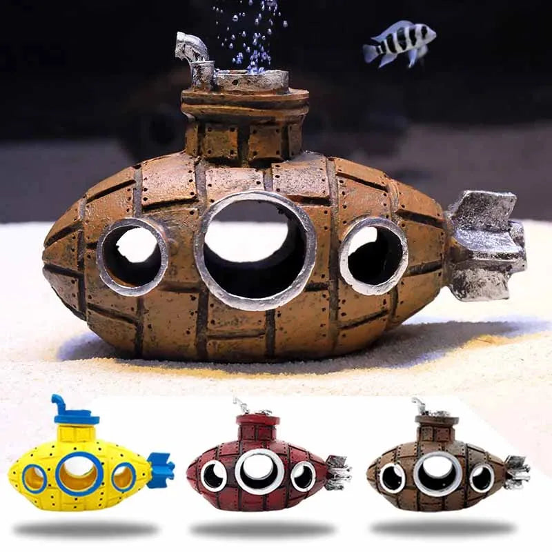 Resin Submarine Aquarium Ornament – Fish & Shrimp Cave Decor