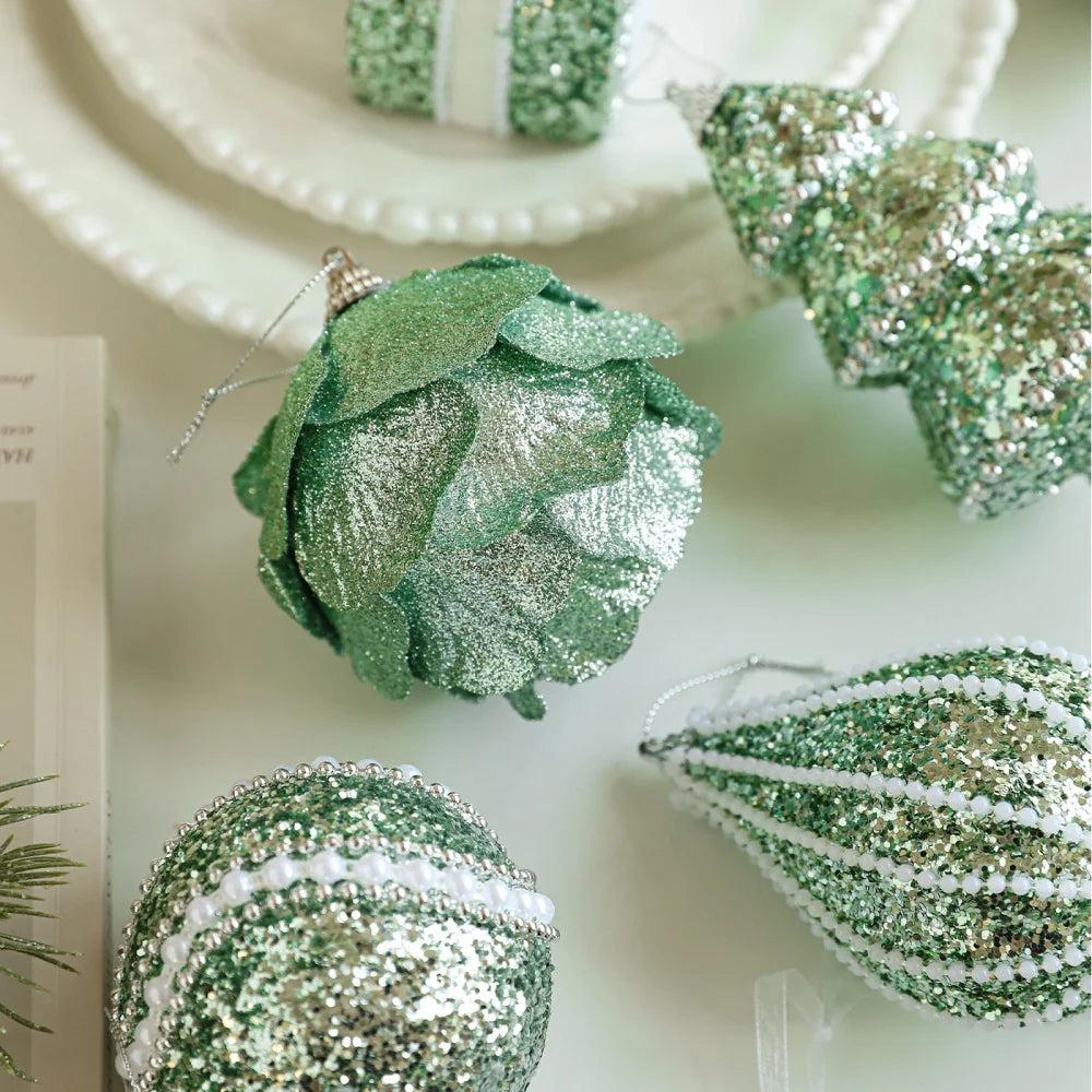 Green Glitter Foam Christmas Ball Ornament | Tree Hanging Decor