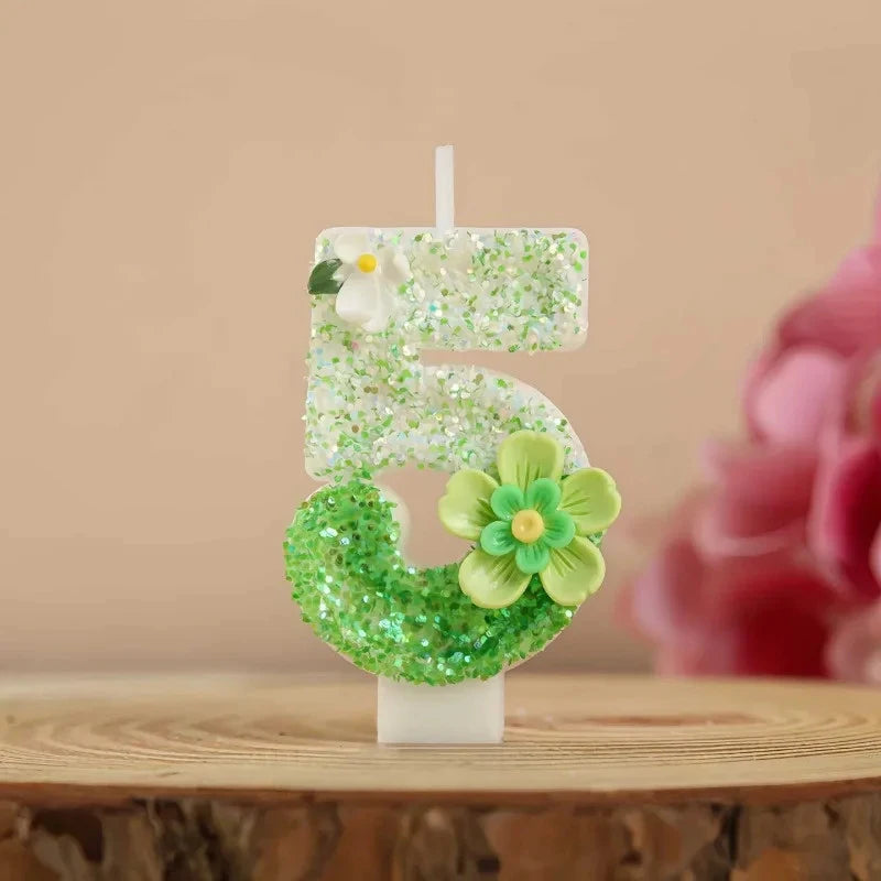 Forest-themed Glitter Flower Number 0-9 Birthday Candles Baby's First