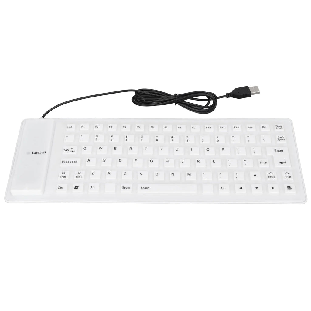 Portable USB Wired Keyboard Silicone Fully Sealed Design Lightweight Silent Soft Comfortable Silicone Keyboard for PC Zpaxo WHITE