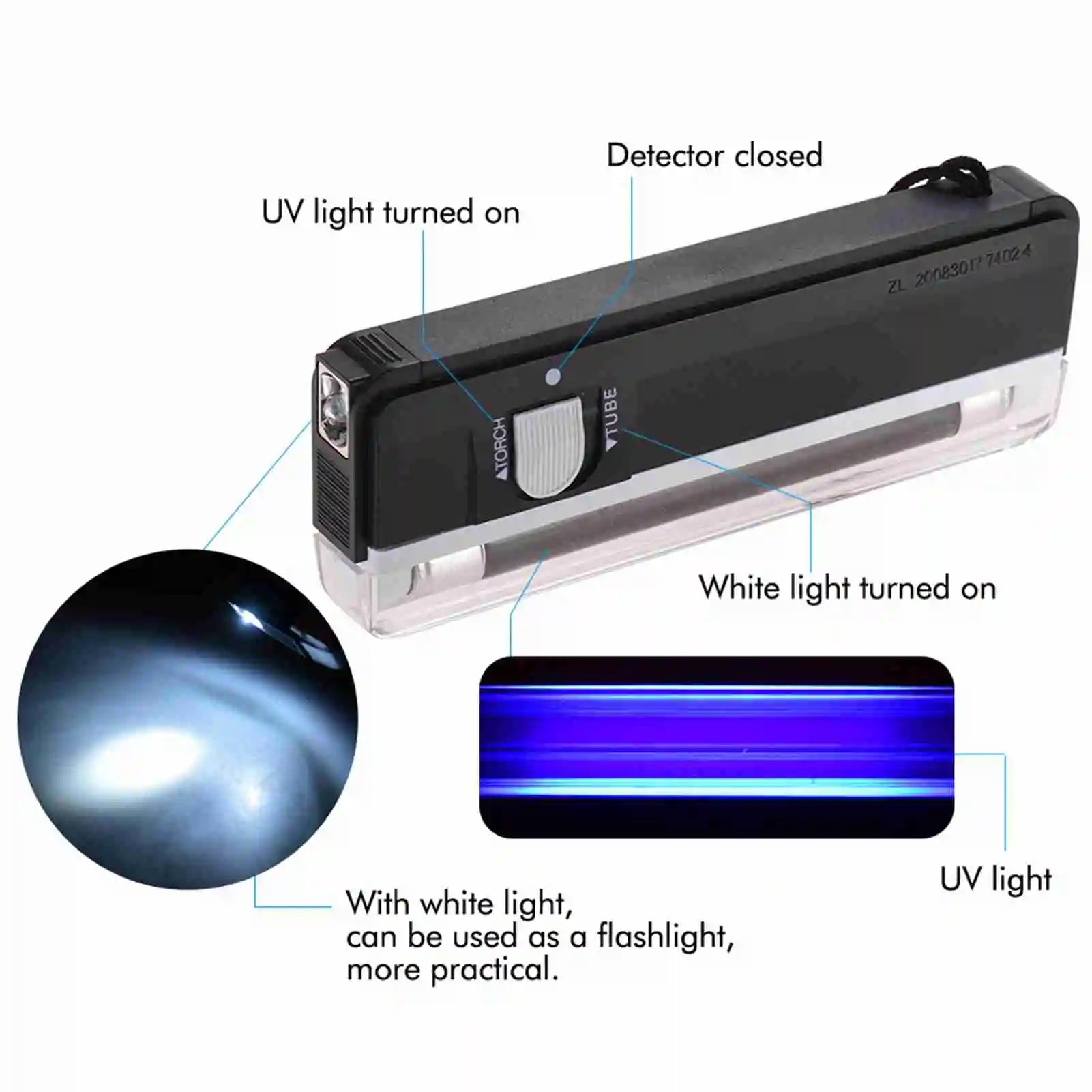 2-in-1 Mini Money Detector with UV Light Flashlight Counterfeit Cash Currency Banknote Bill Checker Tester for USD EURO POUND Zpaxo