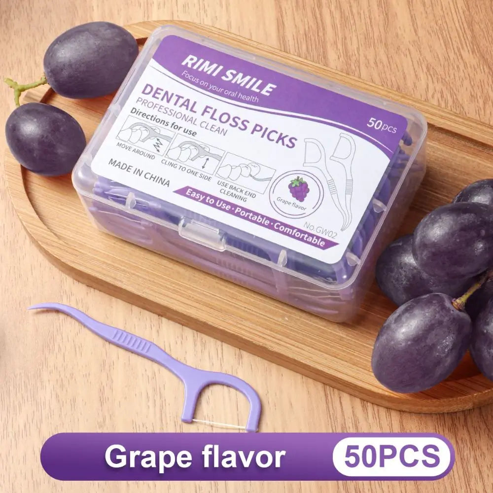 50 Sticks Box Dental Floss Stick 4 Flavors Disposable Fruit Flavored Zpaxo