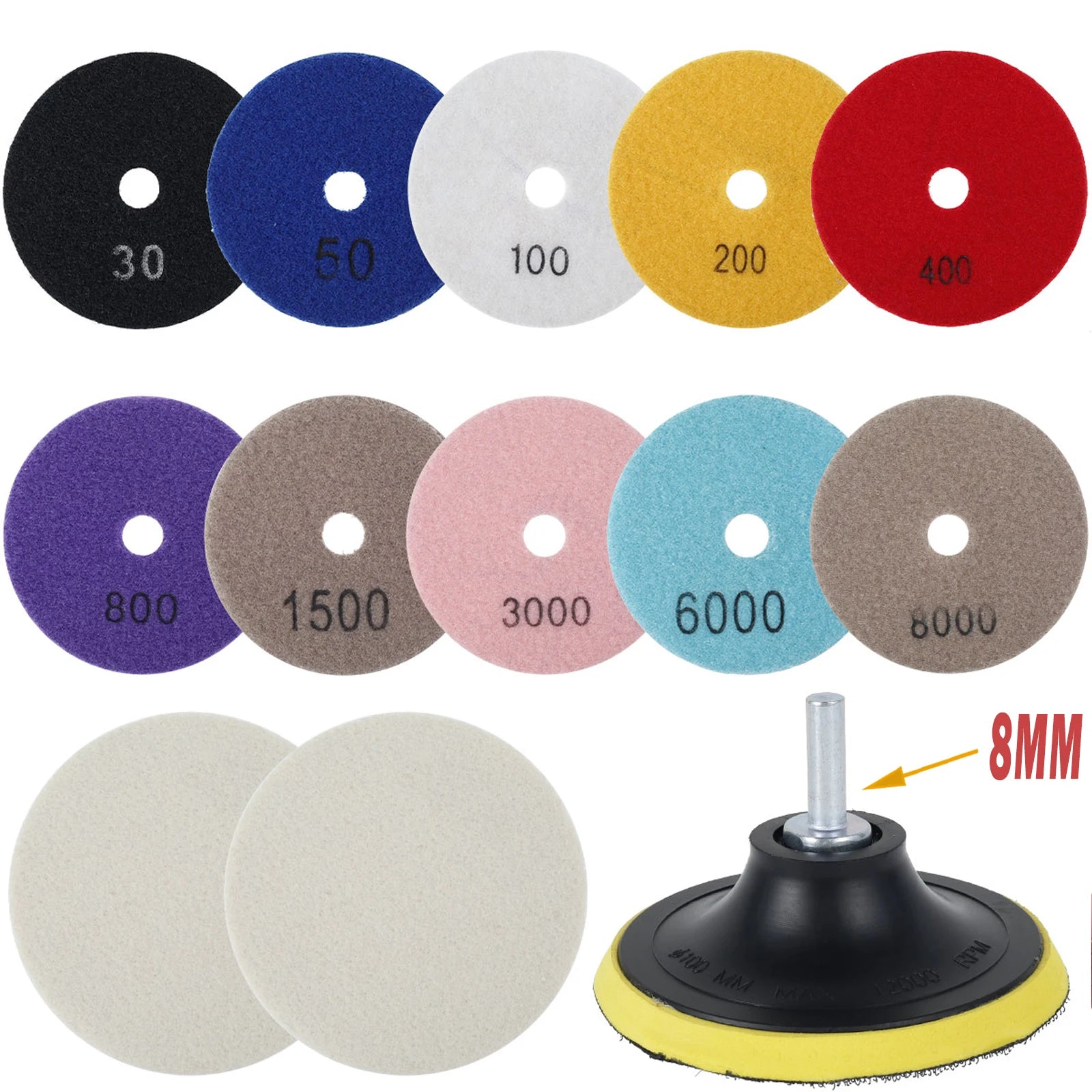 10-16pcs 4 inch Diamond Polishing Pads Kit Wet/Dry Buff Disc Abrasive Grinding Discs Set for Granite Concrete Glass Polishing Zpaxo 13PCS 30-8000 4 inches multi-tool