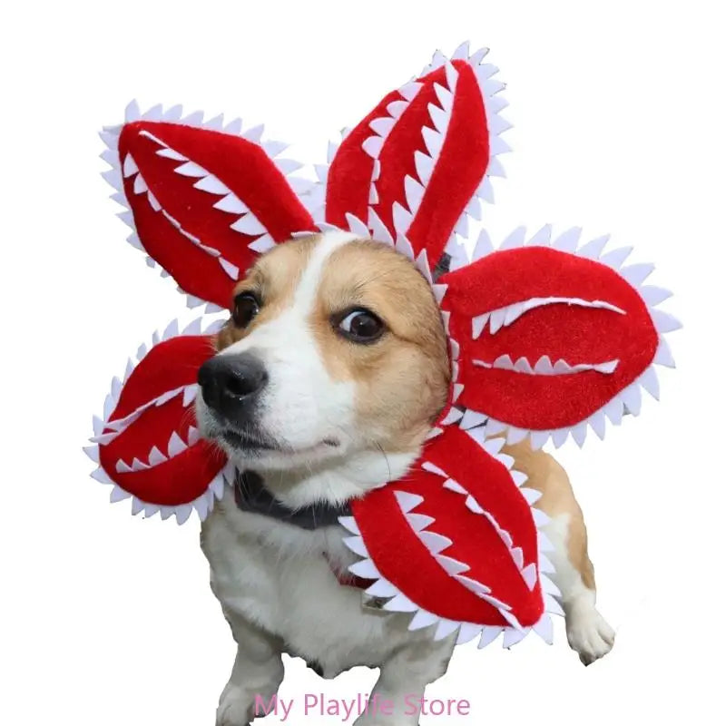 Funny Cat Hat Demogorgon Scary Flower Costume Birthday Pet Accessories Supplies Pet Dogs Headwear Adjustable Sticker Zpaxo