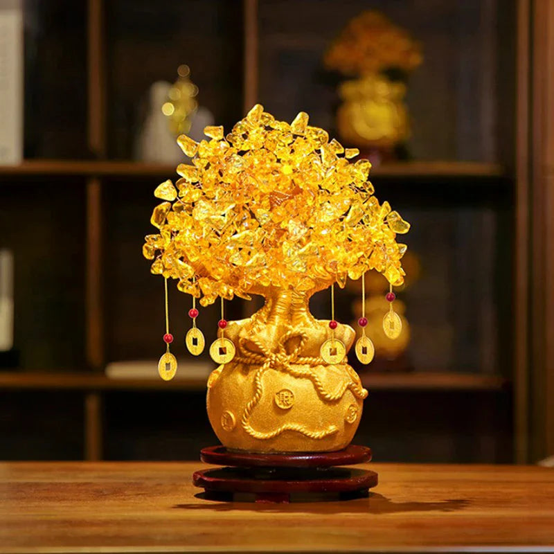 Lucky Tree Wealth Yellow Crystal Natural Money Ornaments Bonsai Luck Zpaxo