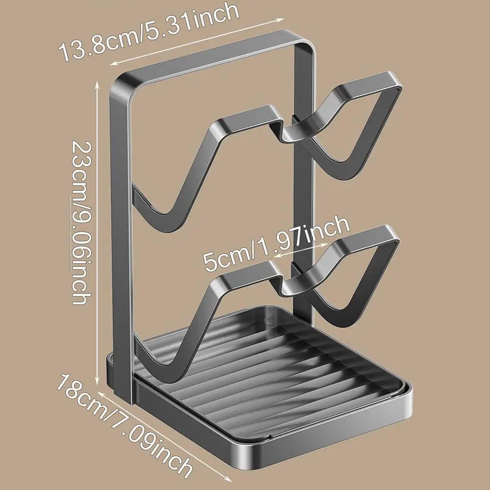 Pot Lid Organizer Stand Stainless Steel Spoon Rest Drip Tray Kitchen