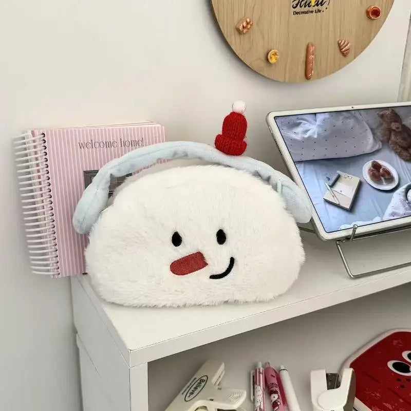 Cute Cartoon Snowman Plush Pen Case Kawaii Large Capacity Stationery Bag Multi-functional Storage Bag Stationery Supplies Zpaxo