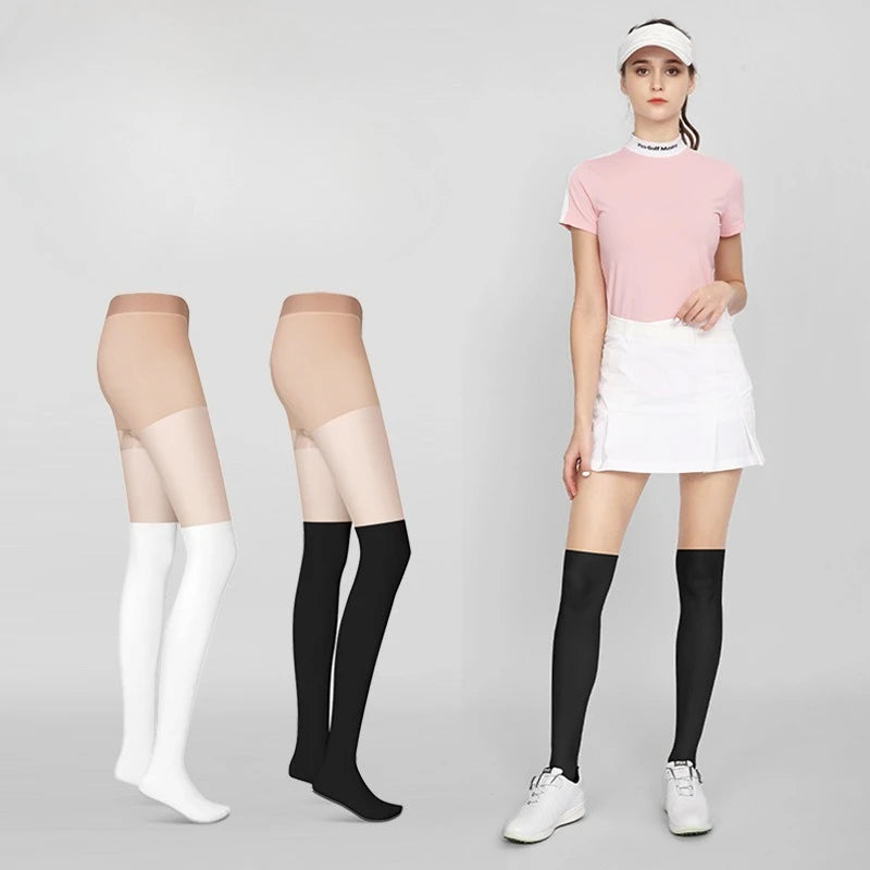 Golf Summer Women's Solid Color Leggings with Patchwork Ankle Stockings Sunscreen Anti Hook Silk Breathable Golf Accessories Zpaxo