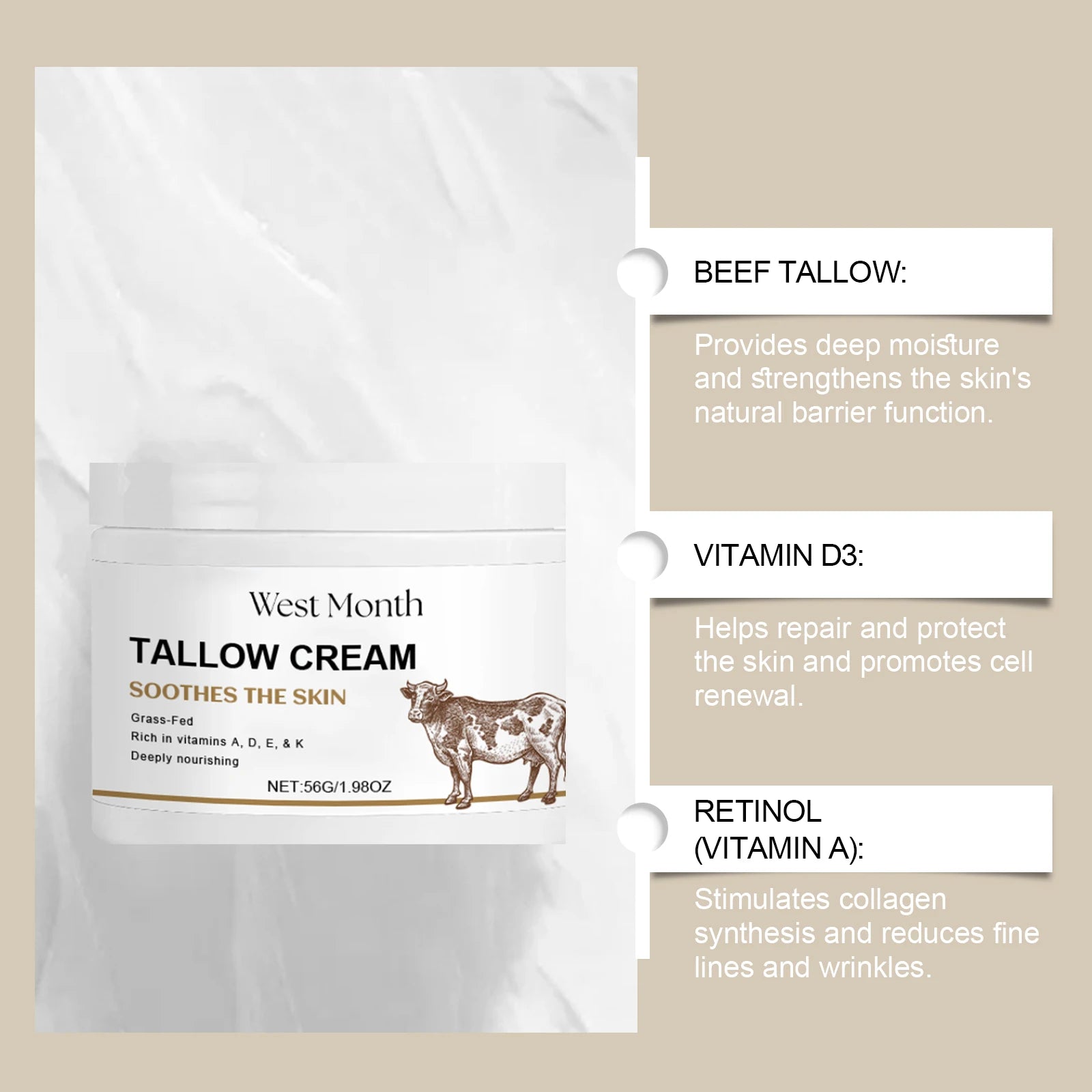 Tallow Face Cream Fade Fine Lines Lifting Firming Hydrating Smoothing Zpaxo