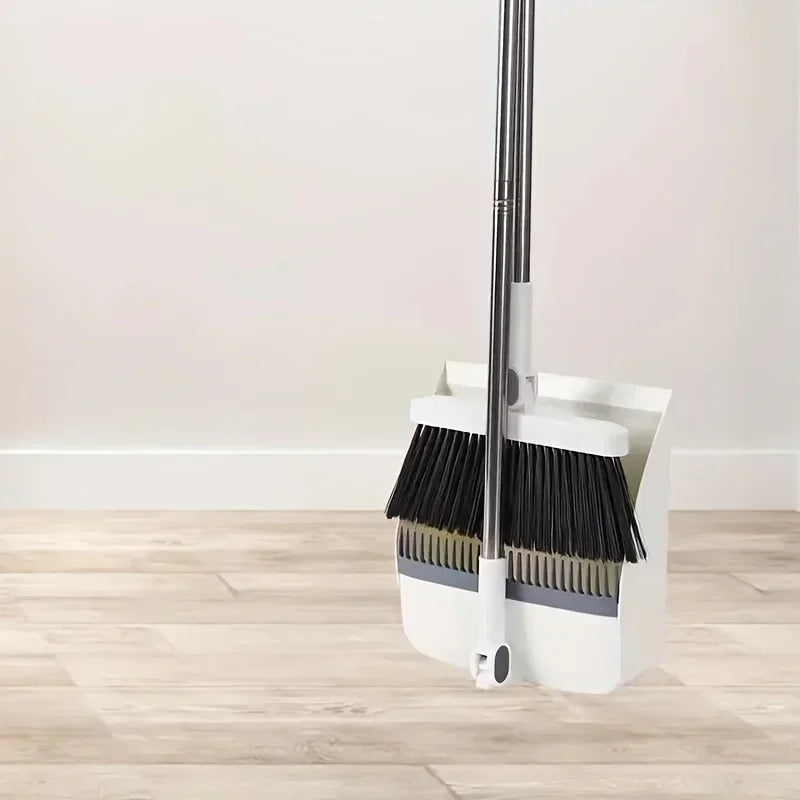 1 Set Household Broom And Dustpan Set Durable Sweeping Broom And Dustpan With Long Handle For Home Office School Dorm Zpaxo White