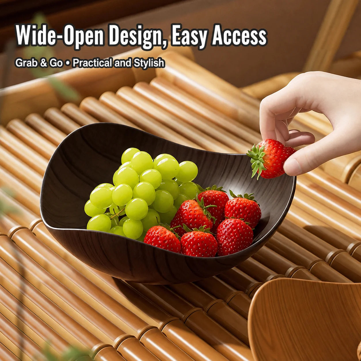 Triangular Wood Grain Fruit Bowl – Retro Snack Serving Platter
