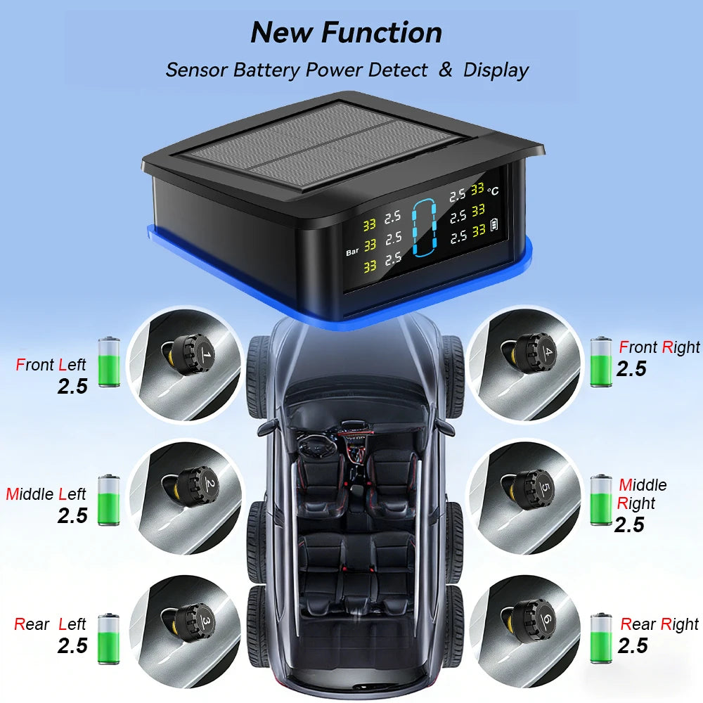 6 External Sensors Digital LCD Display Truck RV TPMS Safety Alarm
