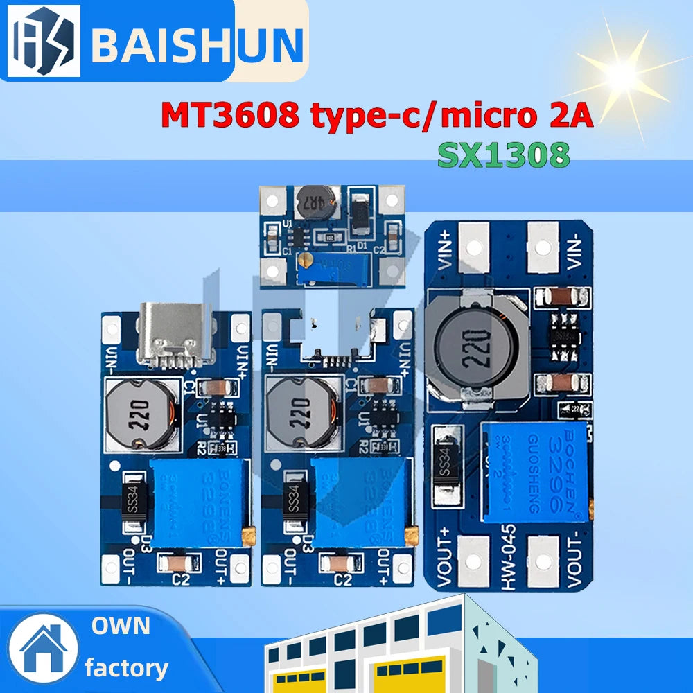 MT3608 Type-c Micro 2A Max DC-DC Step Up Power Module Booster 3-5V 5V Zpaxo