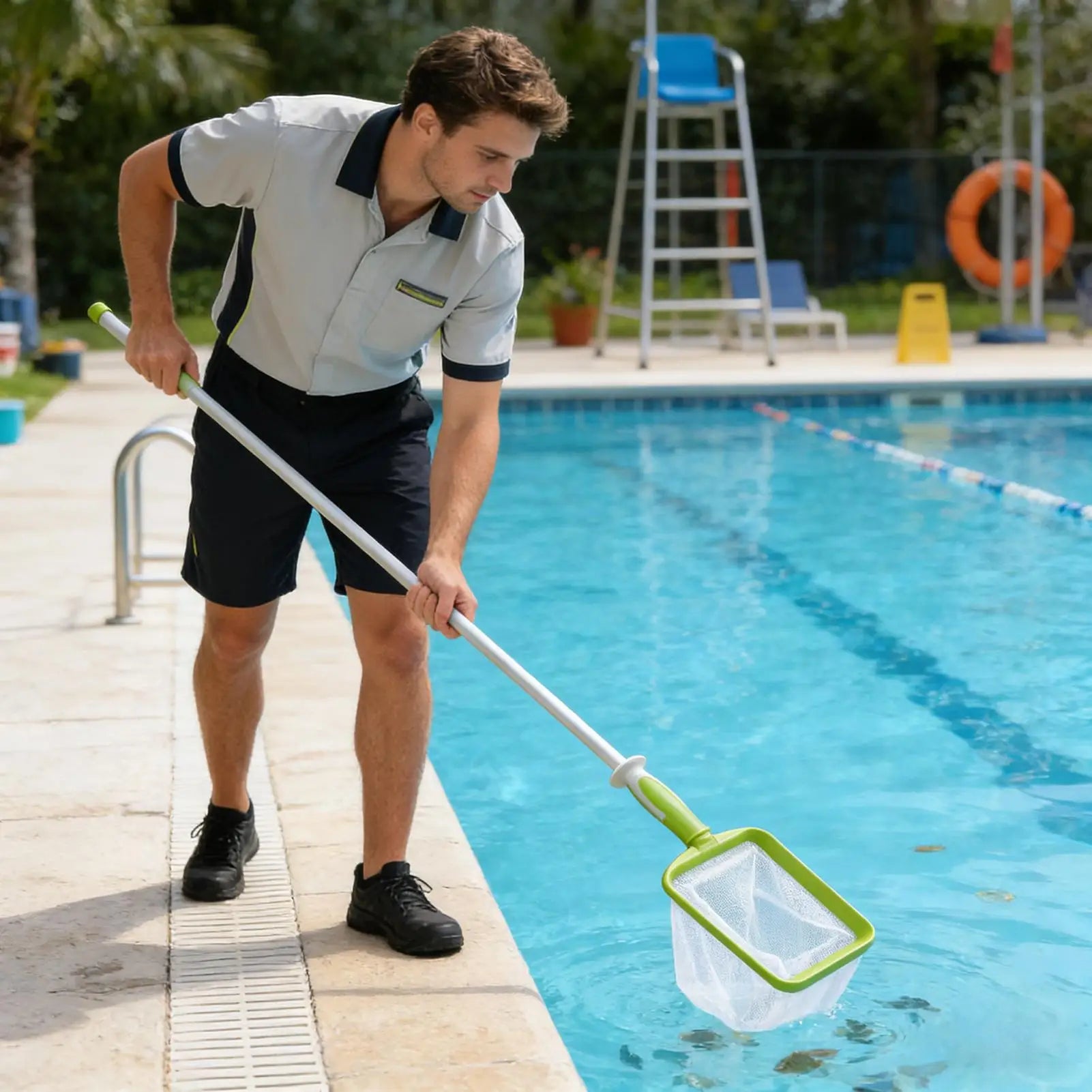 Pool Cleaning Net Fine Mesh Skimmer Rake Scoop Detachable Handle Tub
