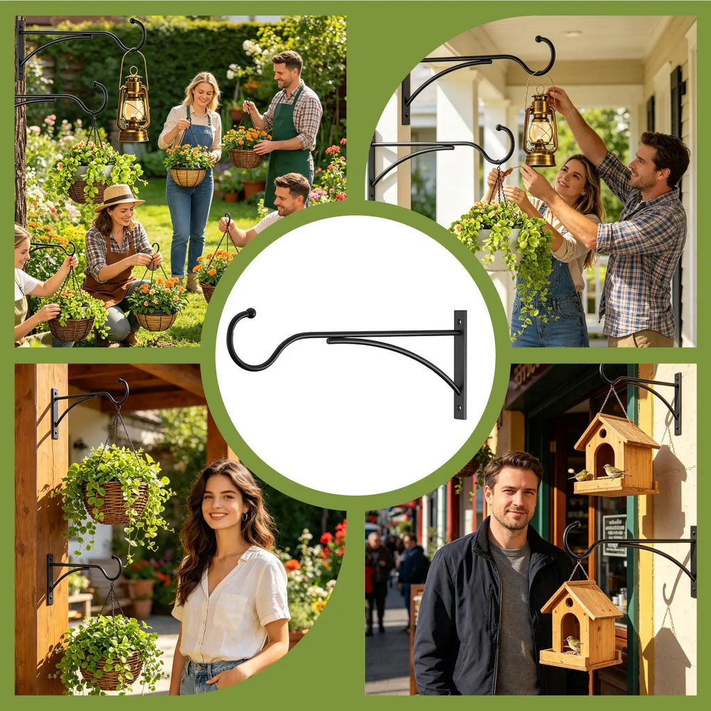 Outdoor Plant Hanger 2-Piece Decorative Wall-mounted Metal Flower