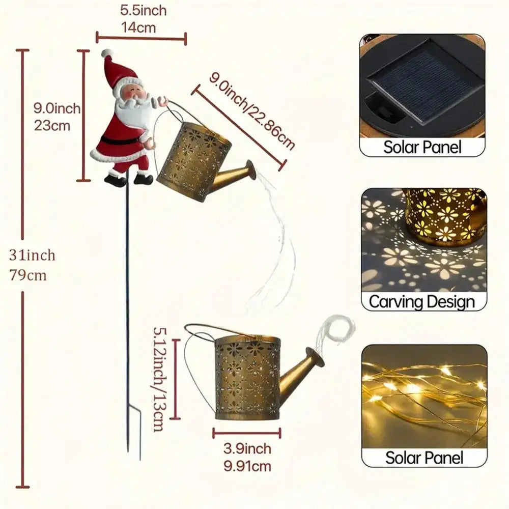 Outside Christmas Lights Santa Claus LED Watering Can Retro Solar