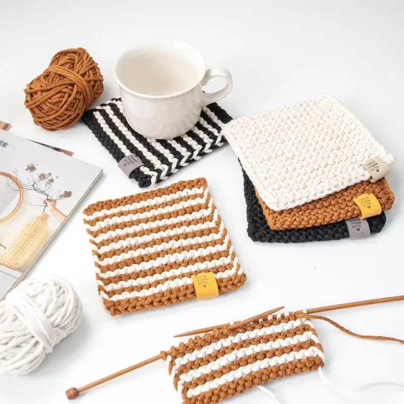 DIY Coaster Knitting Needle Cotton Rope Yarn Beginners Basic Supplies