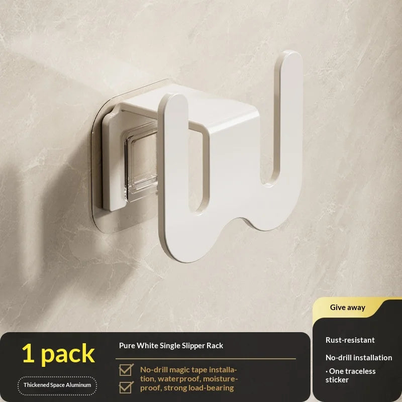 New Bathroom Slipper Rack, Wall-mounted, No-drill, Drip-drying Hook on The Wall Behind The Bathroom Door, Shoe Storage Shelf Zpaxo white 1PC