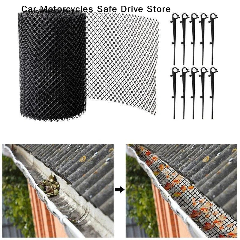 Gutter Guard Mesh Roll 10 Hooks Plastic Leaffilter Bird Blocker Net