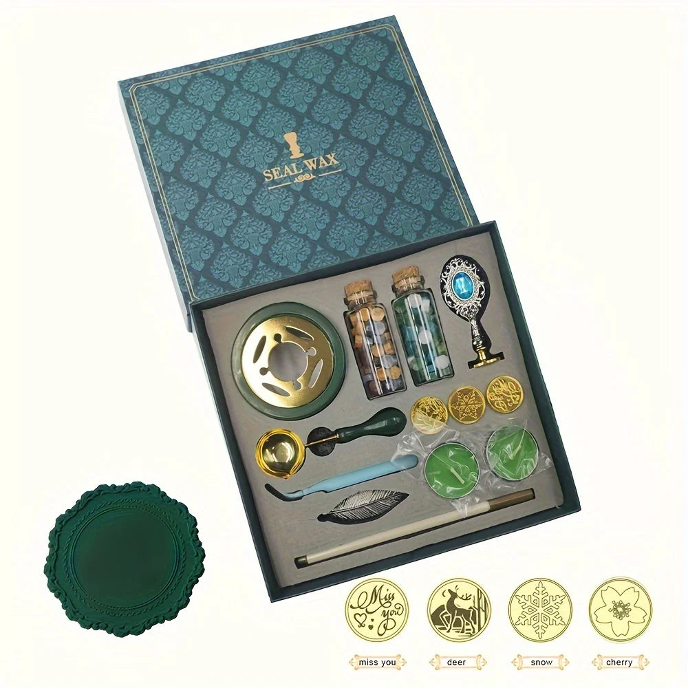 DIY Wax Seal Stamp Kit With Gift Box, Sealing Wax Warmer, Envelopes, Candles, Wax Stamp, Metallic Pen For Letter Sealing Zpaxo Blue