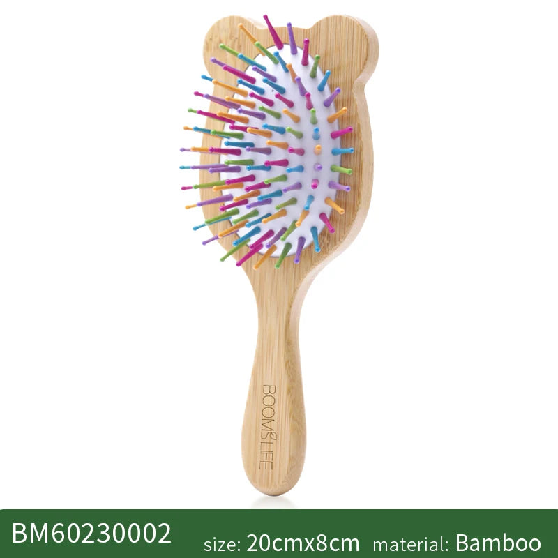 Custom Name Bamboo Hair Brush Women Cute Cat Style Wood Comb For Girls Wide Teeth Airbag Massage Brush Anti-static Hair Comb Zpaxo Bamboo Hairbrush China Mainland