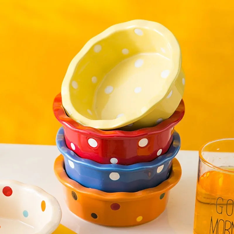 Pet Bowl Cute Ins Storm Dot Ceramic Bowl Dessert Breakfast Bowl Home Cat Dog Bowl Feeding Basin Cat Caramics Supplies Zpaxo
