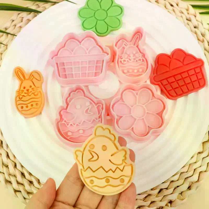 1/4Pcs Easter Rabbit Biscuit Mold Plastic Bunny Egg Cookie Cutter Stamp Embosser Easter Party Fondant Cake Baking Decoration Zpaxo