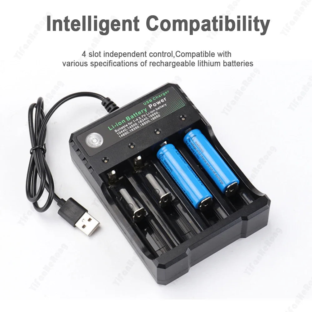 4.2V USB 4 Slot Independent Charging 18650 Charger Li-ion Battery Portable Electronic 18500 16340 14500 26650 Battery Charger Zpaxo