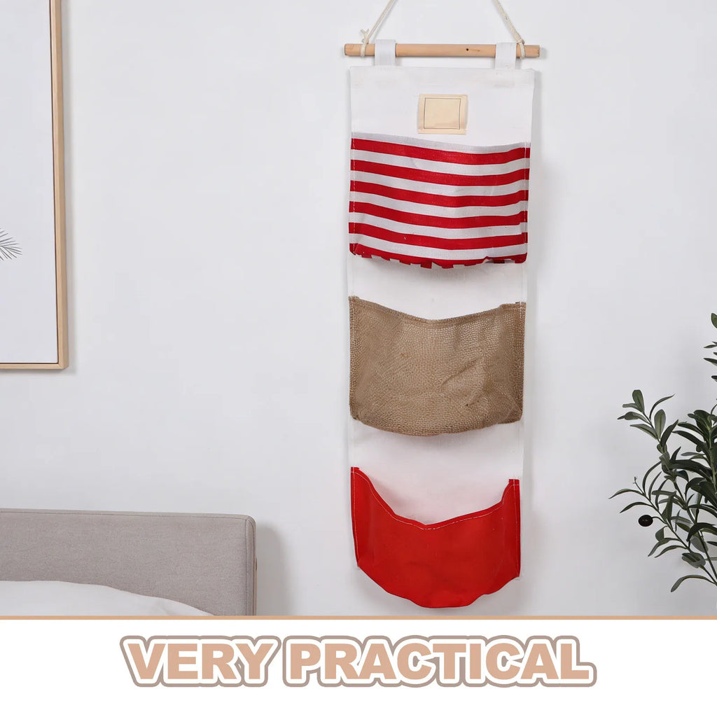 Heavy Duty 3 Pockets Wall Mounted Storage Bag Multi Grid Hanging