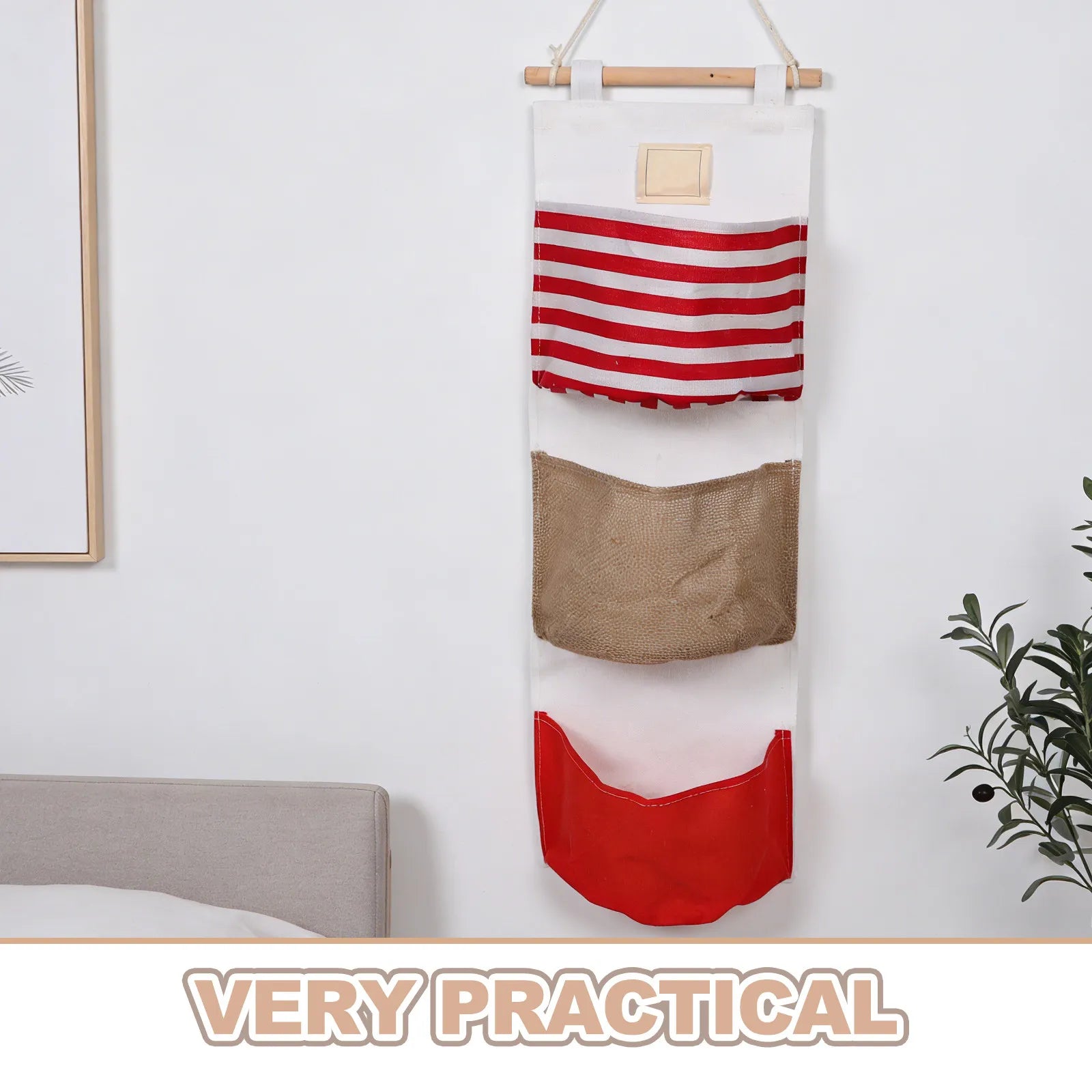 Heavy Duty 3 Pockets Wall Mounted Storage Bag Multi Grid Hanging