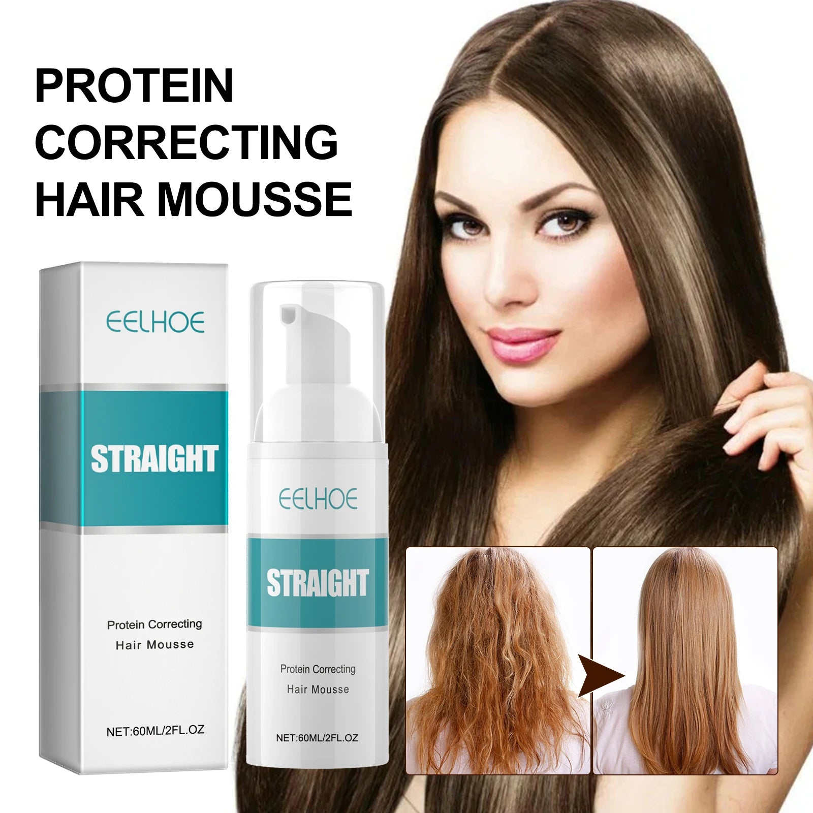 EELHOE Straight Hair Styling Mousse Long Lasting Styling Reduces Hair Frizz Repair Damaged Hair Treatment Cream 60ML Zpaxo