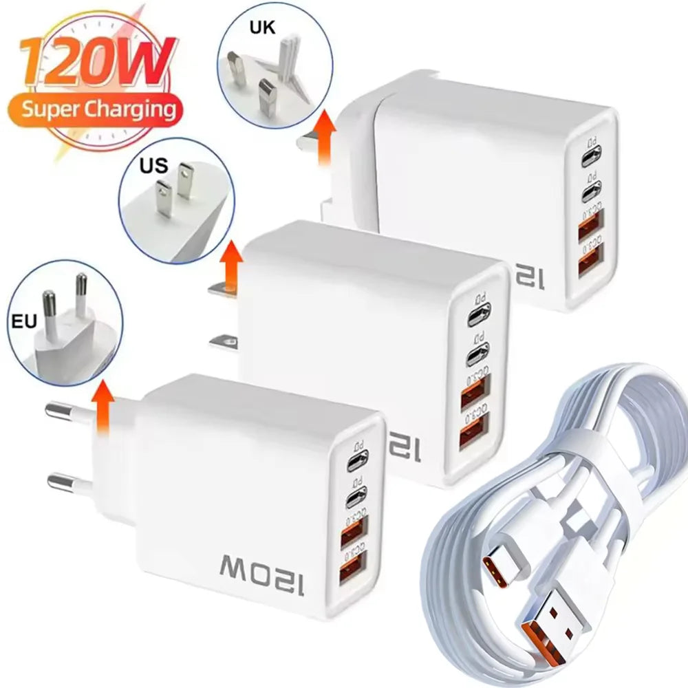 120W 4-Port USB Wall Charger – QC3.0 Fast Charging Adapter USB Wall Charger Zpaxo