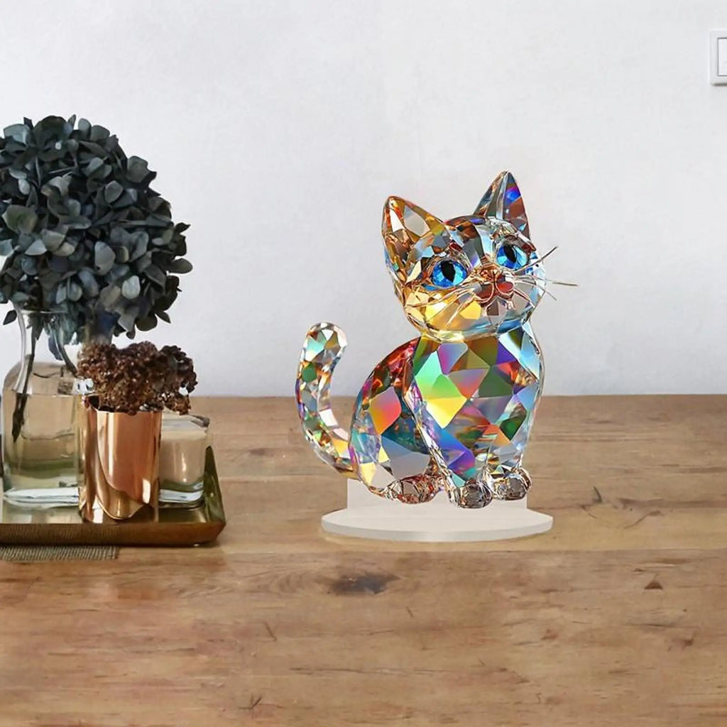 Miniature Acrylic Cat Statue – Modern Kitten Figurine Decor Cat Figurine Decor Zpaxo