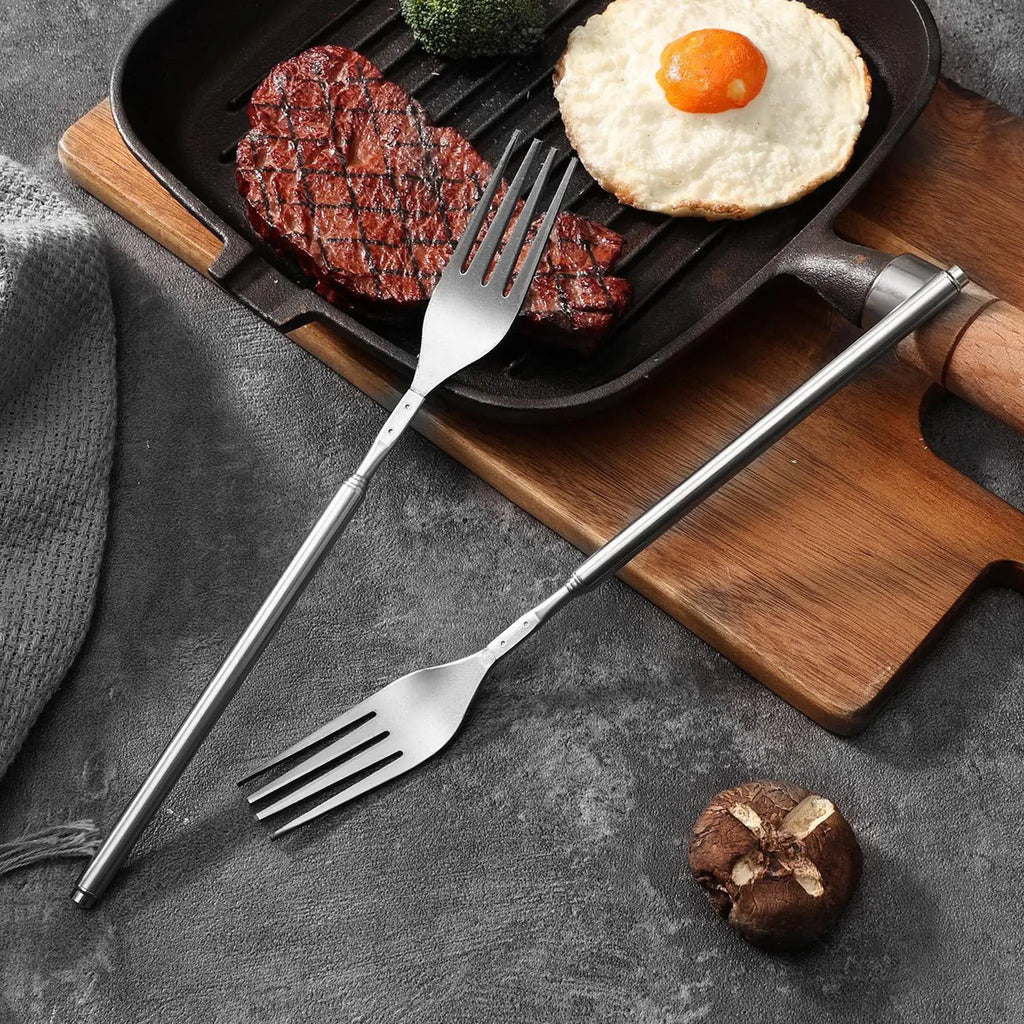 Stainless Steel Telescoping Fork Long Handle Barbecue Tool Camping