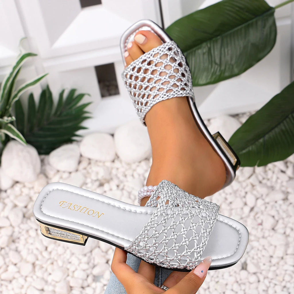 Women Sandals European American Style Shoes Woven Hollow Square Heel Sandals Summer Comfortable Women Slippers zapatos de mujer Zpaxo