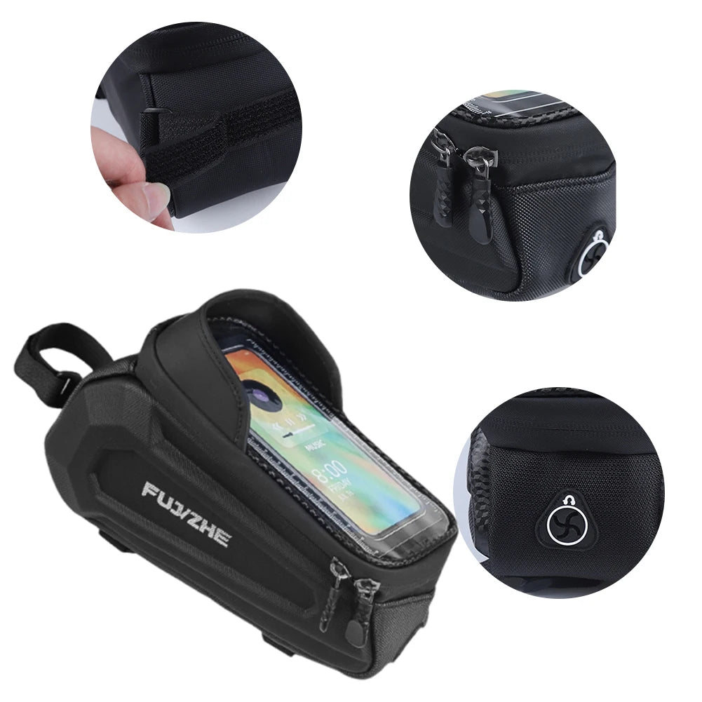 Bike Tube Bag Hard Shell Front Frame Touch Screen Phone Pouch Road