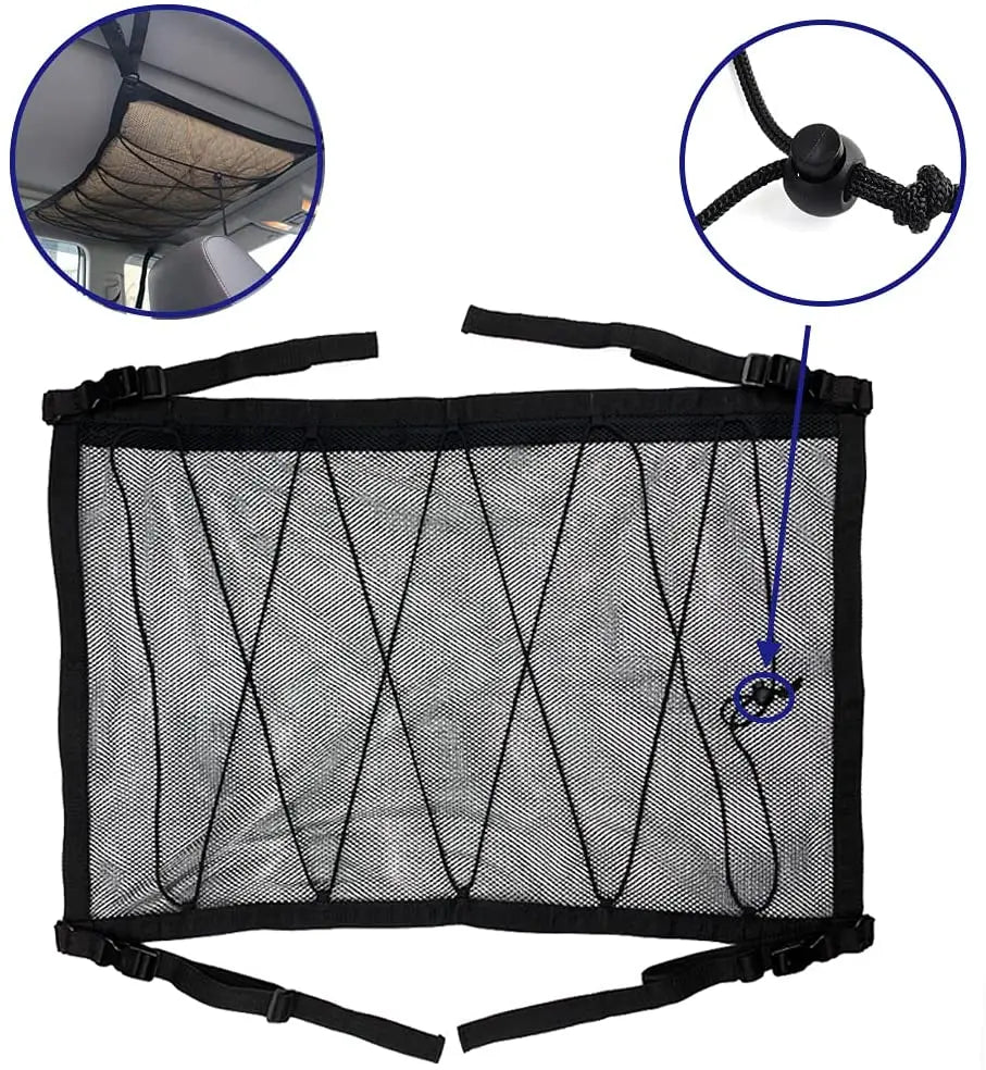 Car Roof Net Storage Bag Adjustable Double-layer Zipper Mesh Ceiling