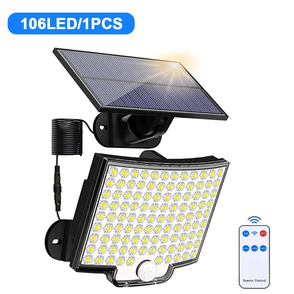 Solar Lights Outdoor Waterproof 106/234LED Solar Motion Sensor Flood Light 3 Lighting Modes Solar Security Light Garage Fence Zpaxo 106 LEDS