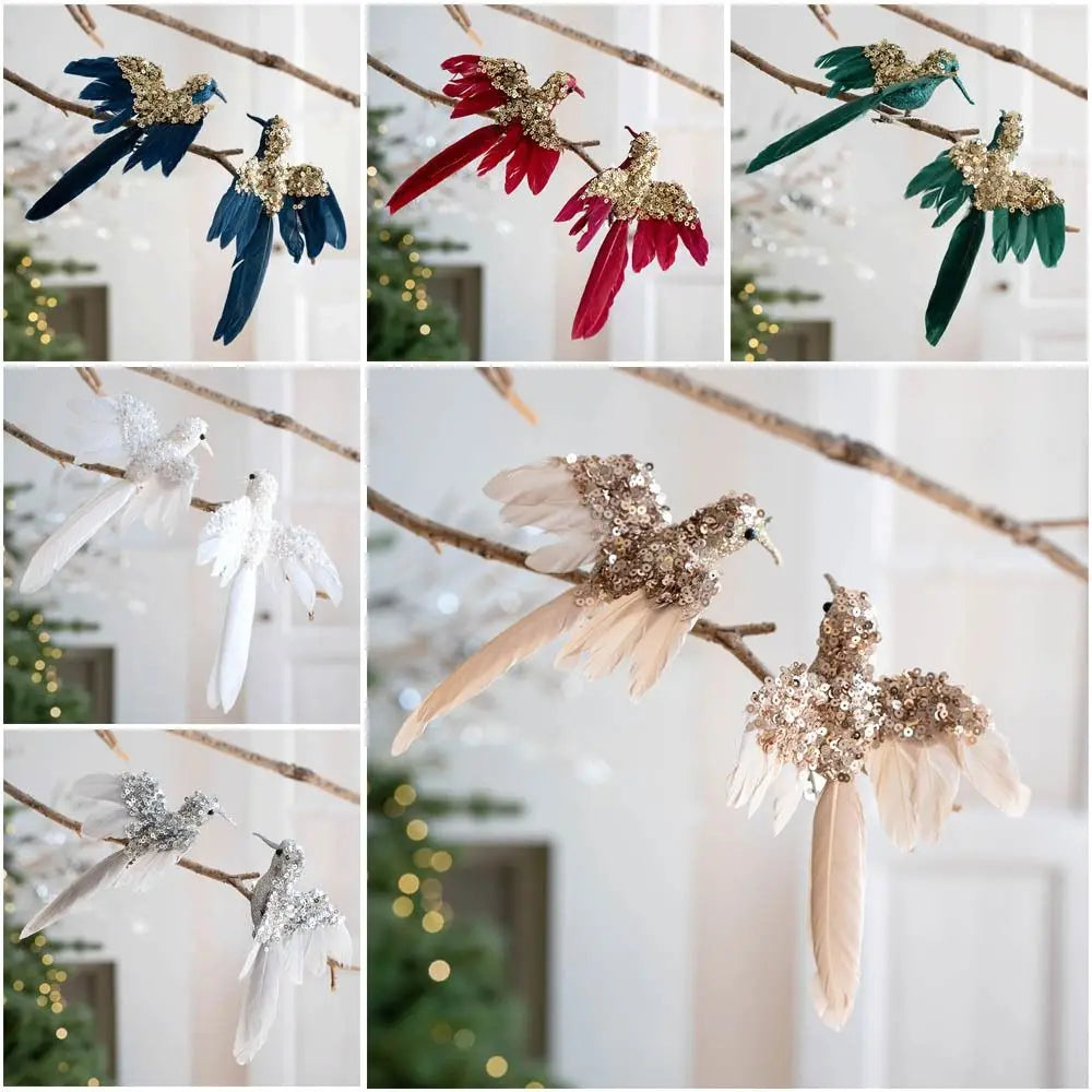 Glitter Feather Bird Christmas Ornaments – 2-Pack Handmade Christmas Ornaments Zpaxo