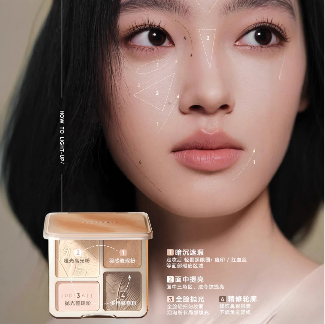JUDYDOLL 2in1 Highlighter Contour Palette Feather Light Up Face Zpaxo