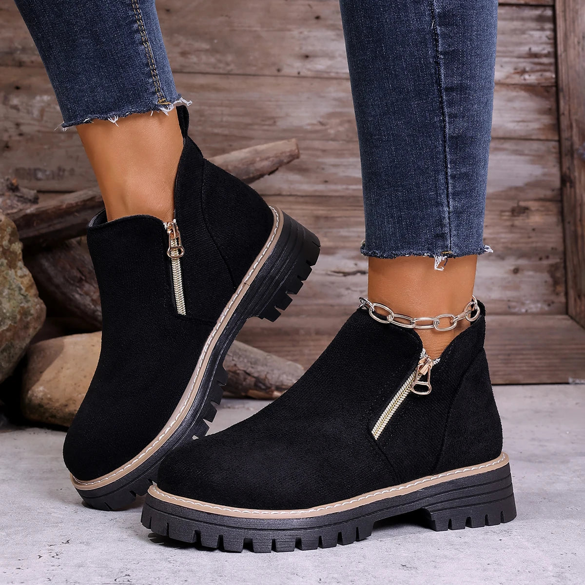Women Simple Stylish Boots 2025 New Thick Sole Ankle Boots Fashion Comfortable Shoes for Women Plus Size Platform Shoes Women Zpaxo black 37