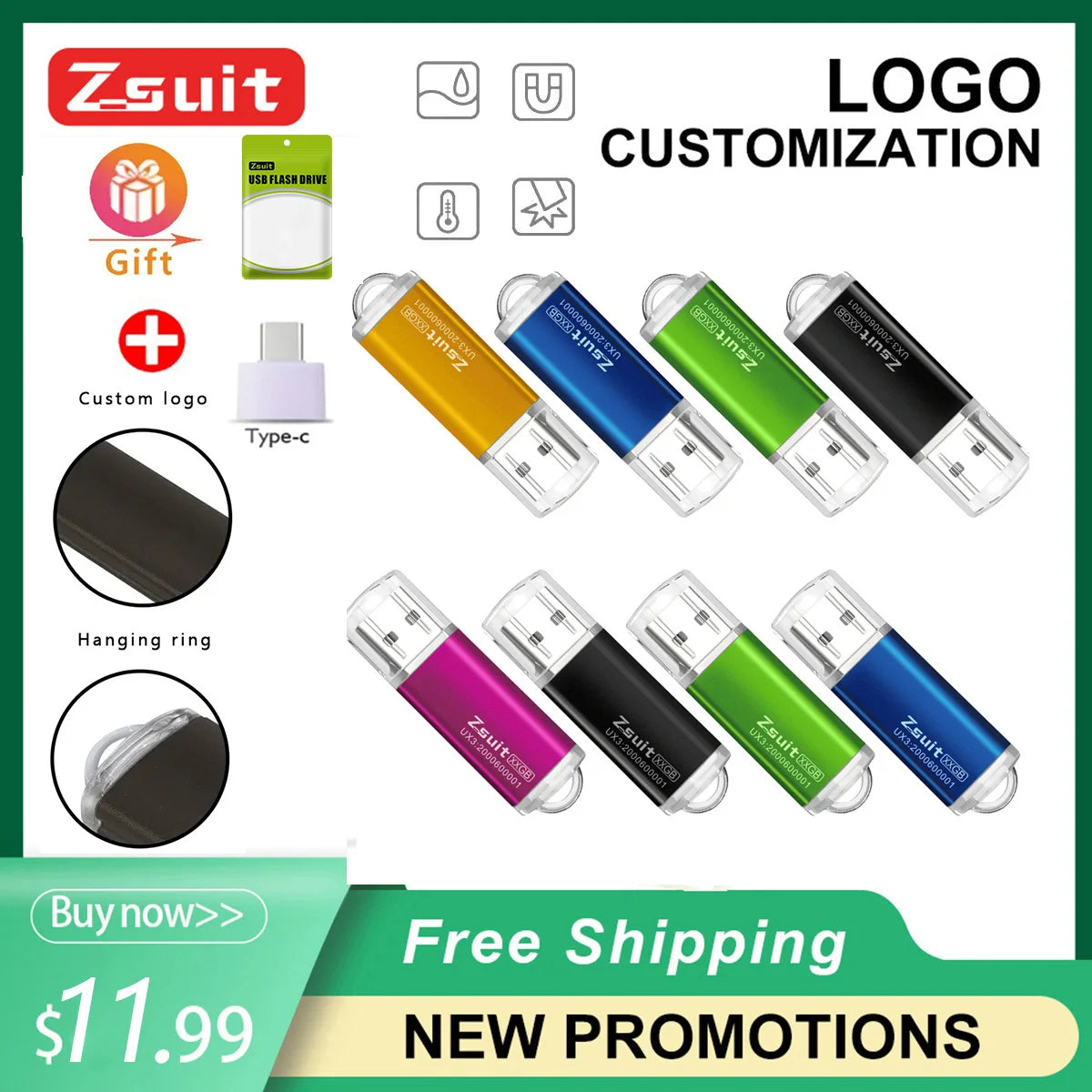 Zsuit Free Custom 10PCS USB Flash Drives 2GB Pen Drive 4GB 8GB 16GB Usb Pendrive Memory Stick Gifts 32GB 64GB Waterproof U Disk Zpaxo