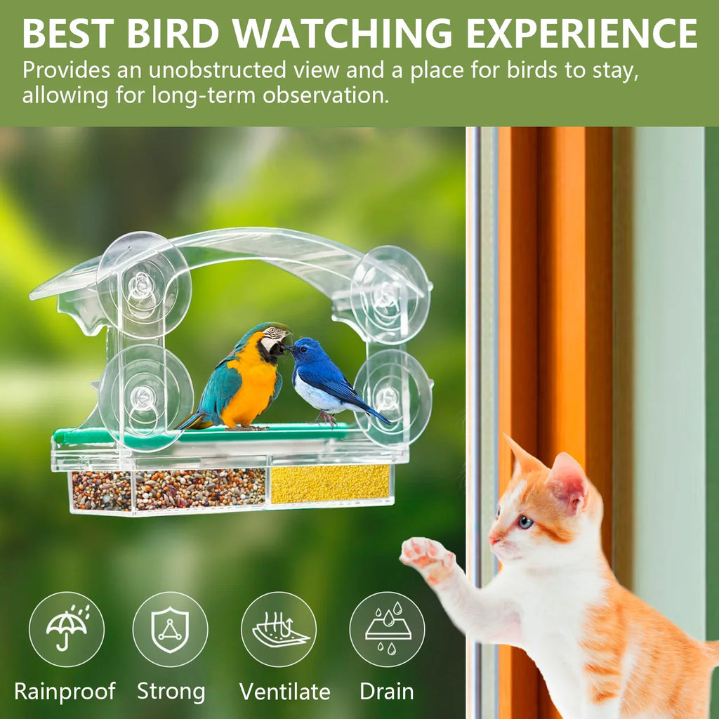 Acrylic Window Bird Feeder Clear House Suction Cups Removable Tray