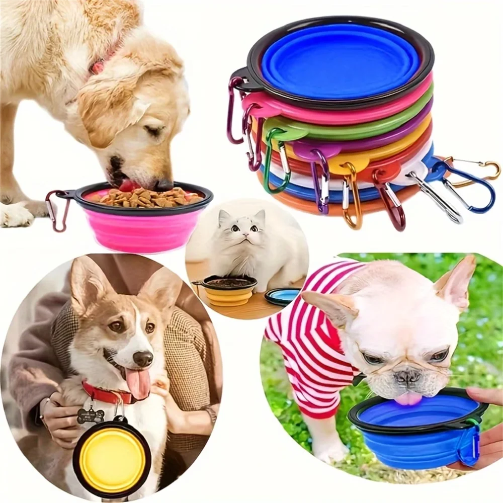 Dog Bowls Expandable Foldable Travel Pet Carabiners Durable Plastic Zpaxo