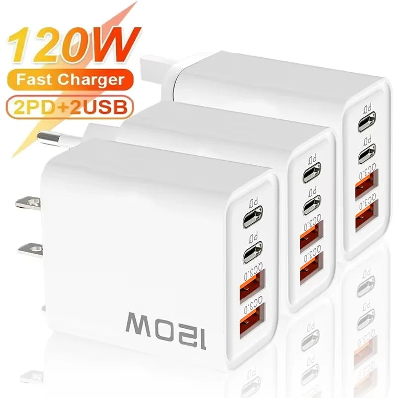 PD 120W 4 Ports USB C Charger Quick Charge 3.0 Type C USB Phone Chargers Fast Charging Adapter for Samsung iPhone Xiaomi Huawei Zpaxo