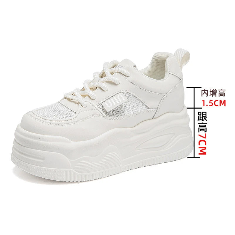 CINESSD 2023 Trendy Mesh Platform Sneakers Leather Shoes Breathable Zpaxo N2558 White Mesh 37 China Mainland