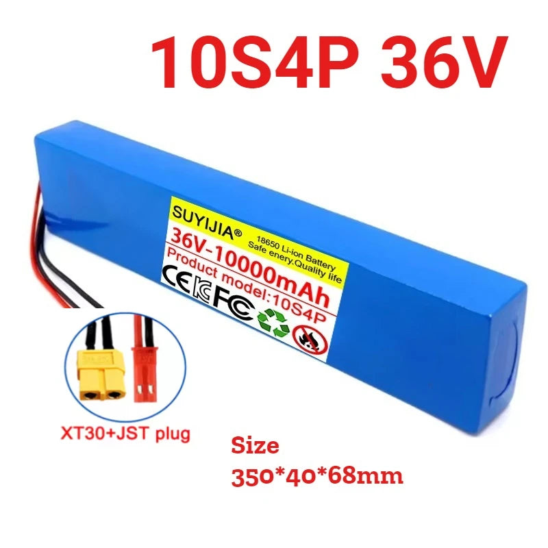 New 36V 10S4P 10Ah 18650 Battery Pack 250-750W 30A BMS 36V Lithium Li-ion Battery Electric Scooter 42v Electric Scooter Battery Zpaxo XT30-JST