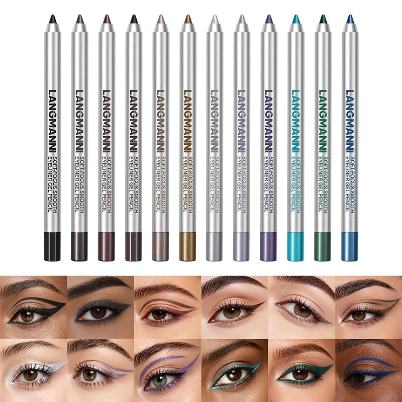 Pearlescent Glitter Eyeliner Pencil 12 Colors Smooth High Pigment Eye Liner Eyeshadow Pen Long-Lasting Waterproof Eyes Makeup Zpaxo
